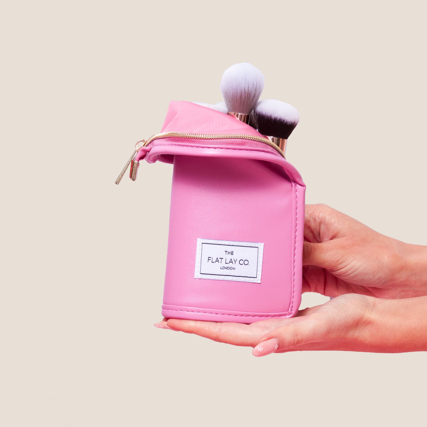 Monochrome Pink Leather Standing Brush Case