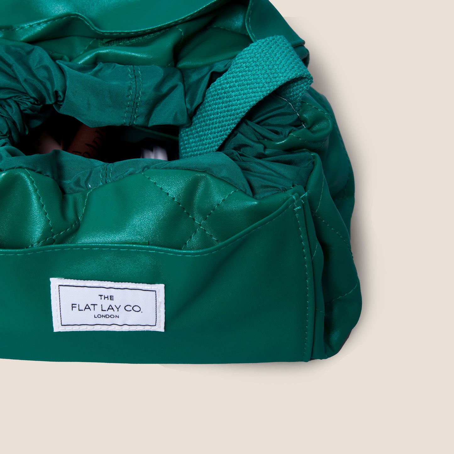 Monochrome Green Leather Full Size Flat Lay Makeup Bag