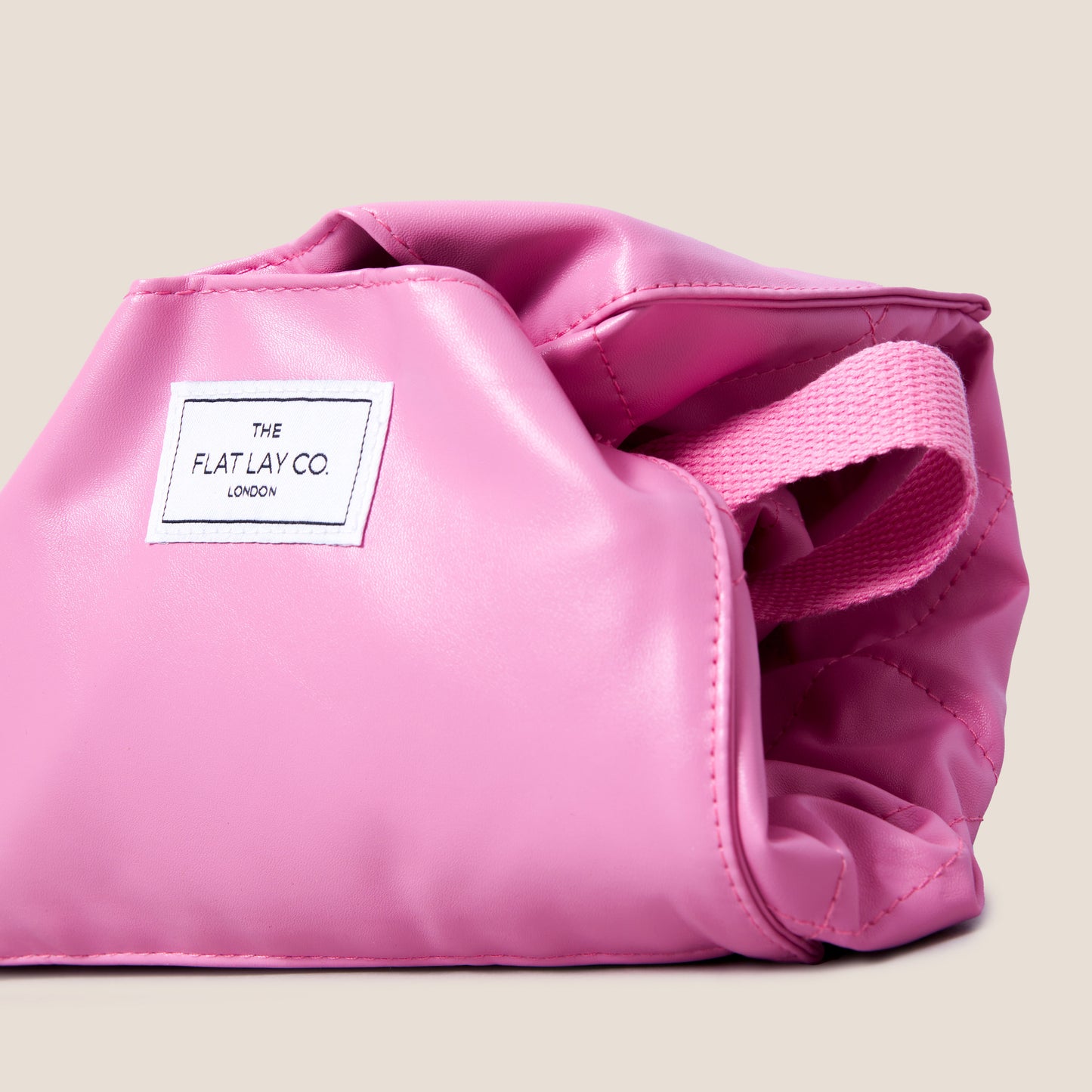 Monochrome Pink Leather Full Size Flat Lay Makeup Bag