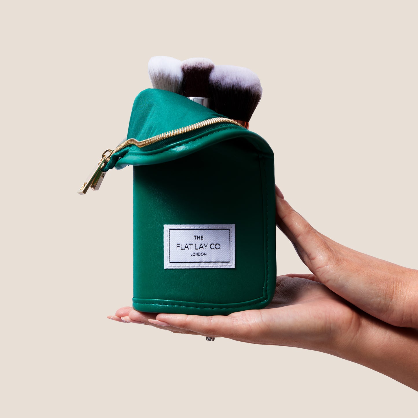 Monochrome Green Leather Standing Brush Case