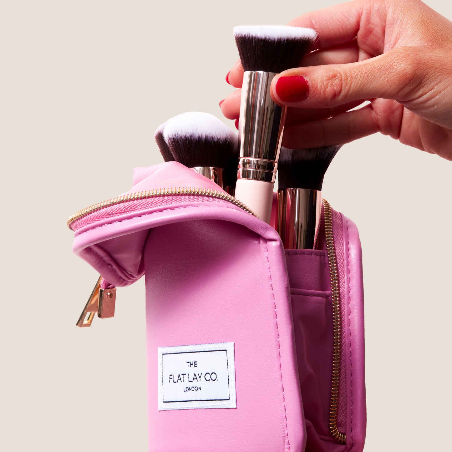 Monochrome Pink Leather Standing Brush Case