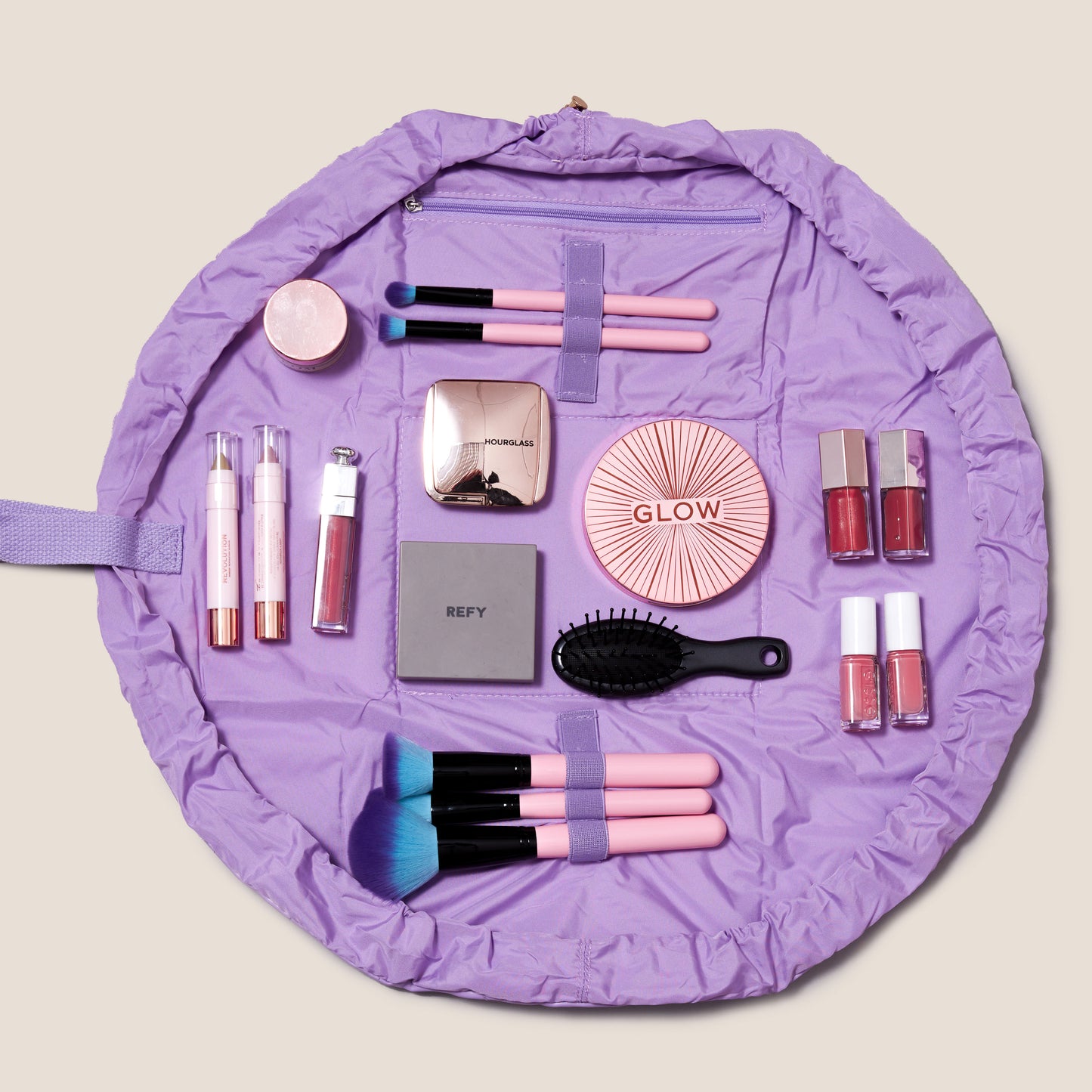 Monochrome Lilac Leather Full Size Flat Lay Makeup Bag