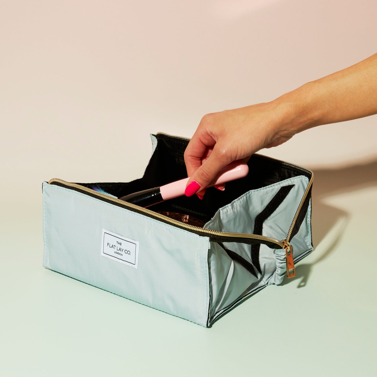 Haze Blue Open Flat Makeup Box Bag and Tray