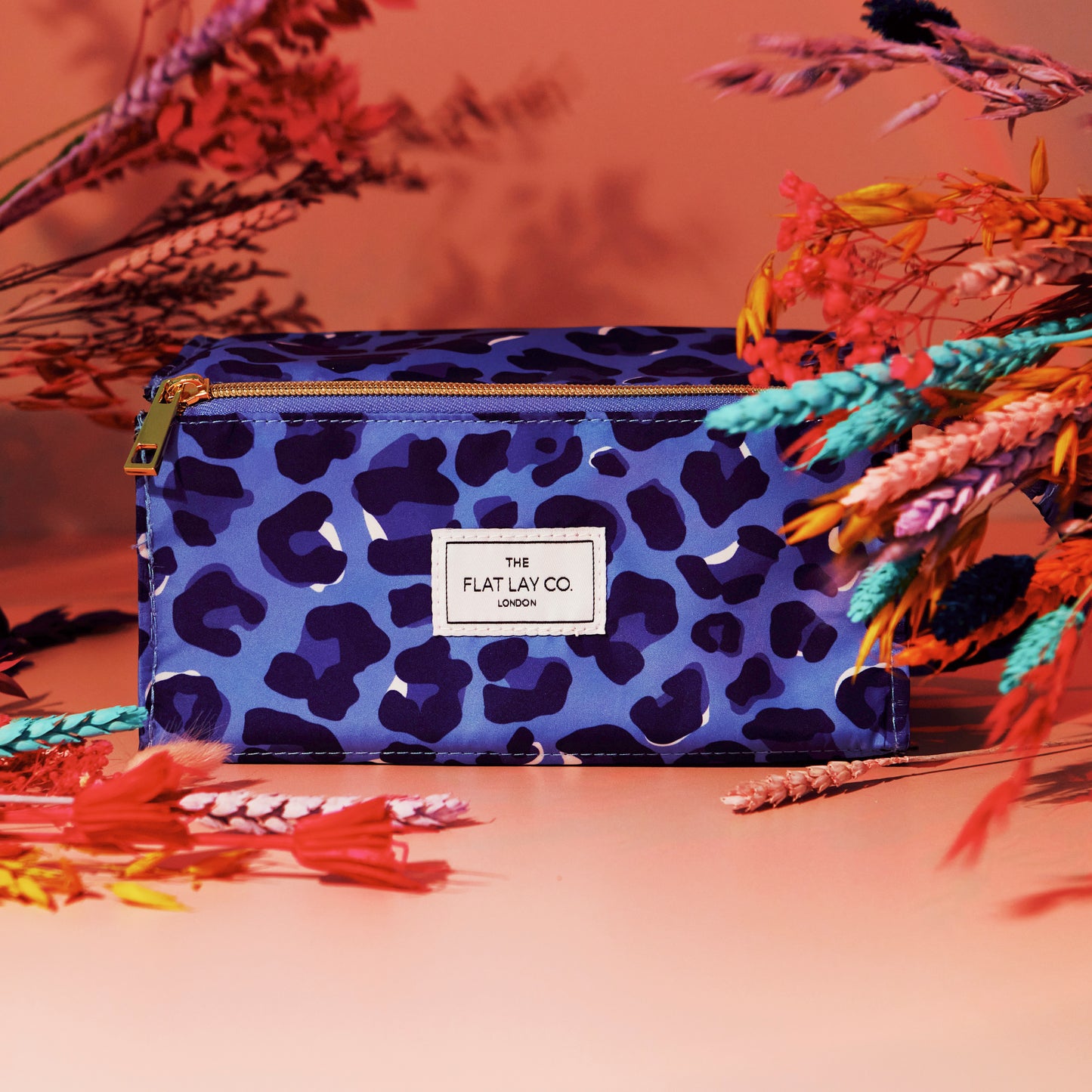 Blue Leopard Open Flat Makeup Box Bag and Tray