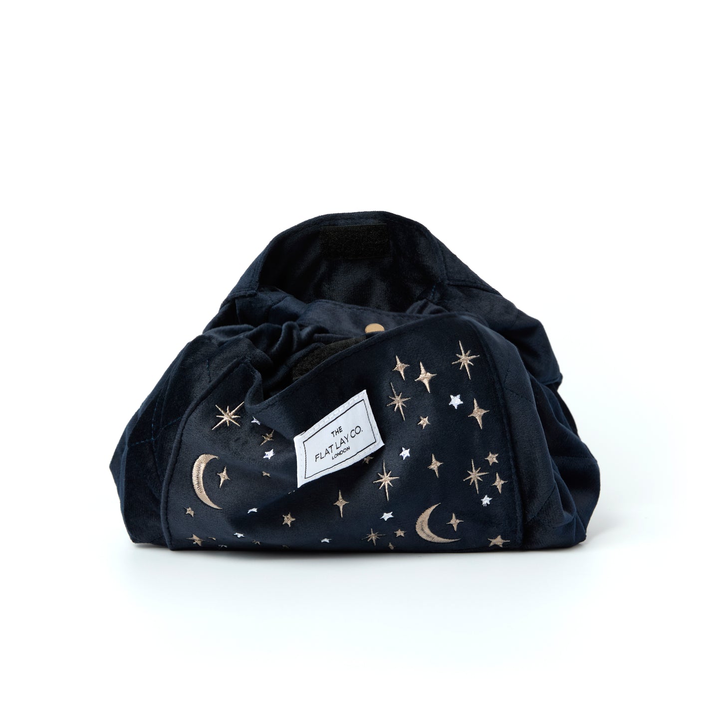 Blue Celestial Embroidered Velvet Drawstring Flat Lay Makeup Bag