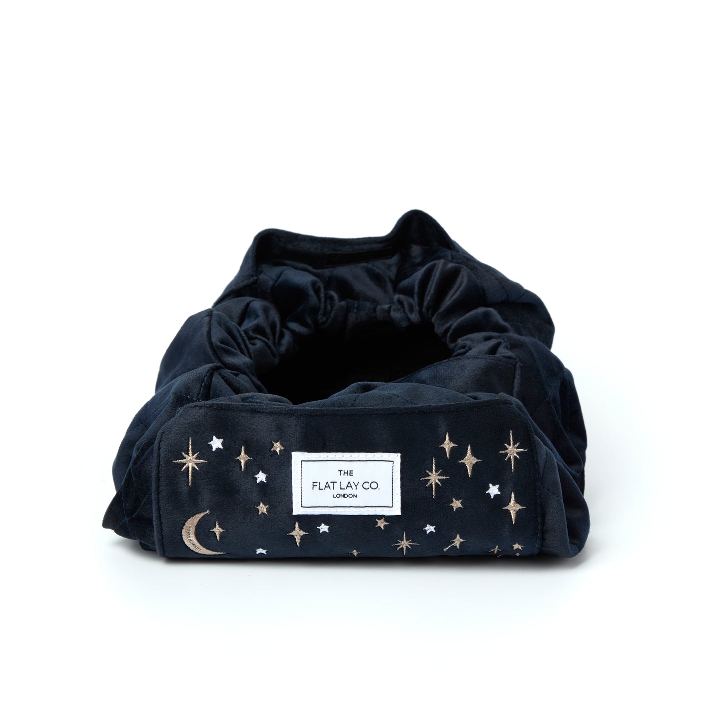 Blue Celestial Embroidered Velvet Drawstring Flat Lay Makeup Bag