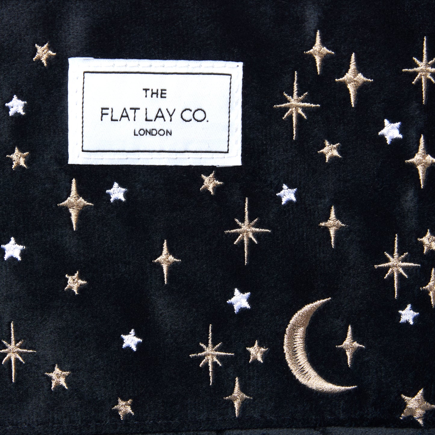 Blue Celestial Embroidered Velvet Drawstring Flat Lay Makeup Bag