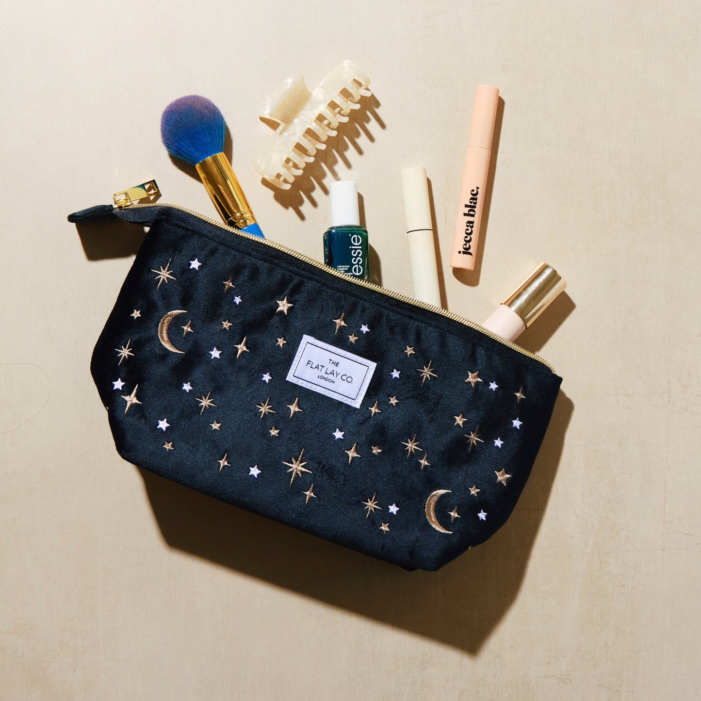 Blue Celestial Embroidered Velvet Essential Makeup Pouch
