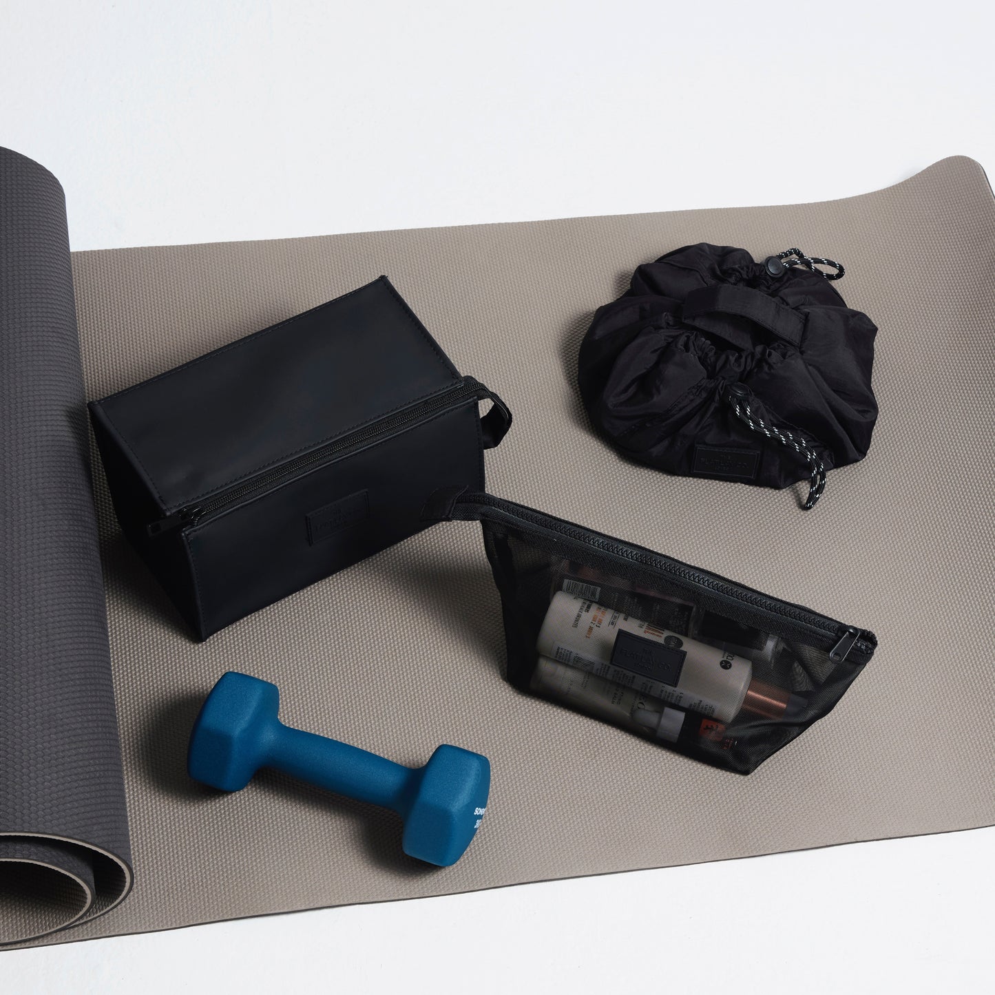 Sporty Classic Black Unisex Parachute Drawstring Flat Lay Makeup Bag