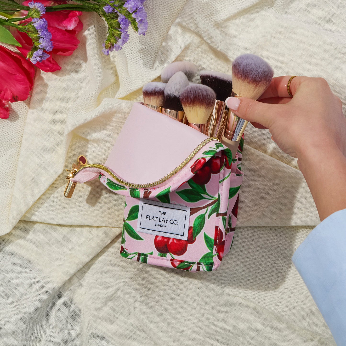 Standing Makeup Brush Case - Cherries