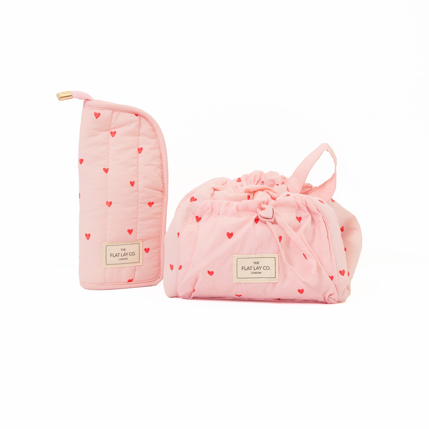 Drawstring & Brush Case Bundle - Sweet Pink Hearts