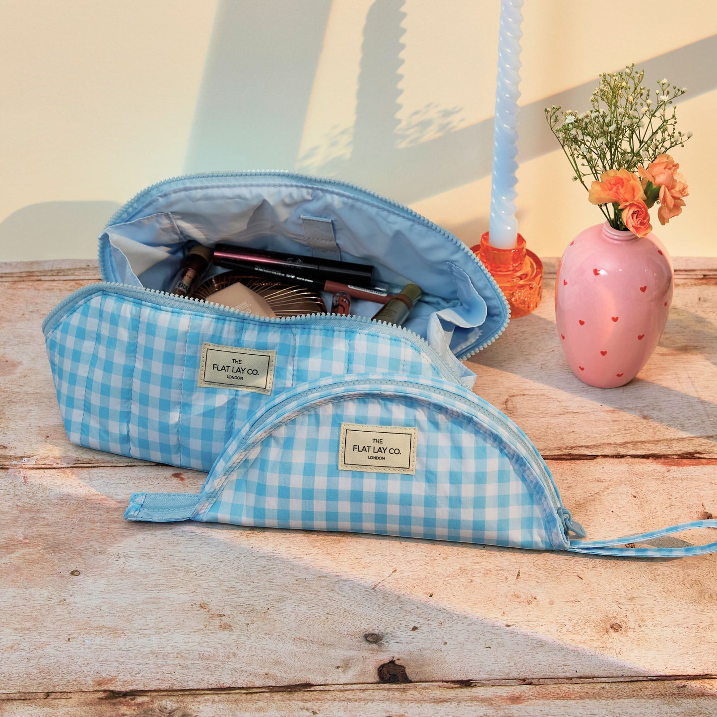 Parachute Lunar Flat Lay Makeup Pouch - Blue Gingham