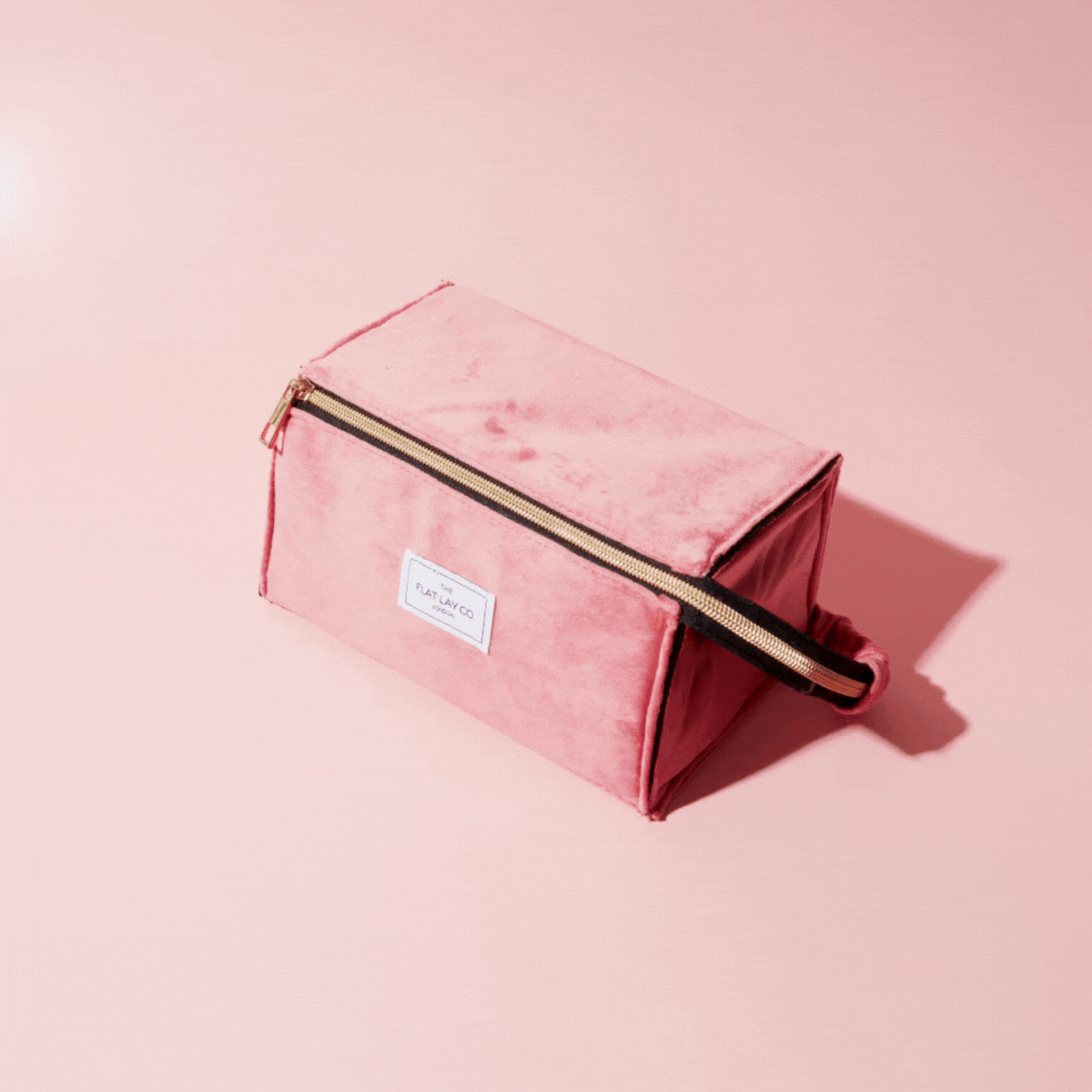 Pink Velvet Flat Lay Makeup Box Bag