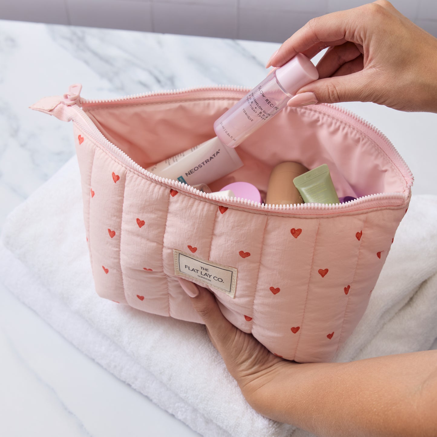 Padded Essential Makeup Pouch - Sweet Pink Hearts