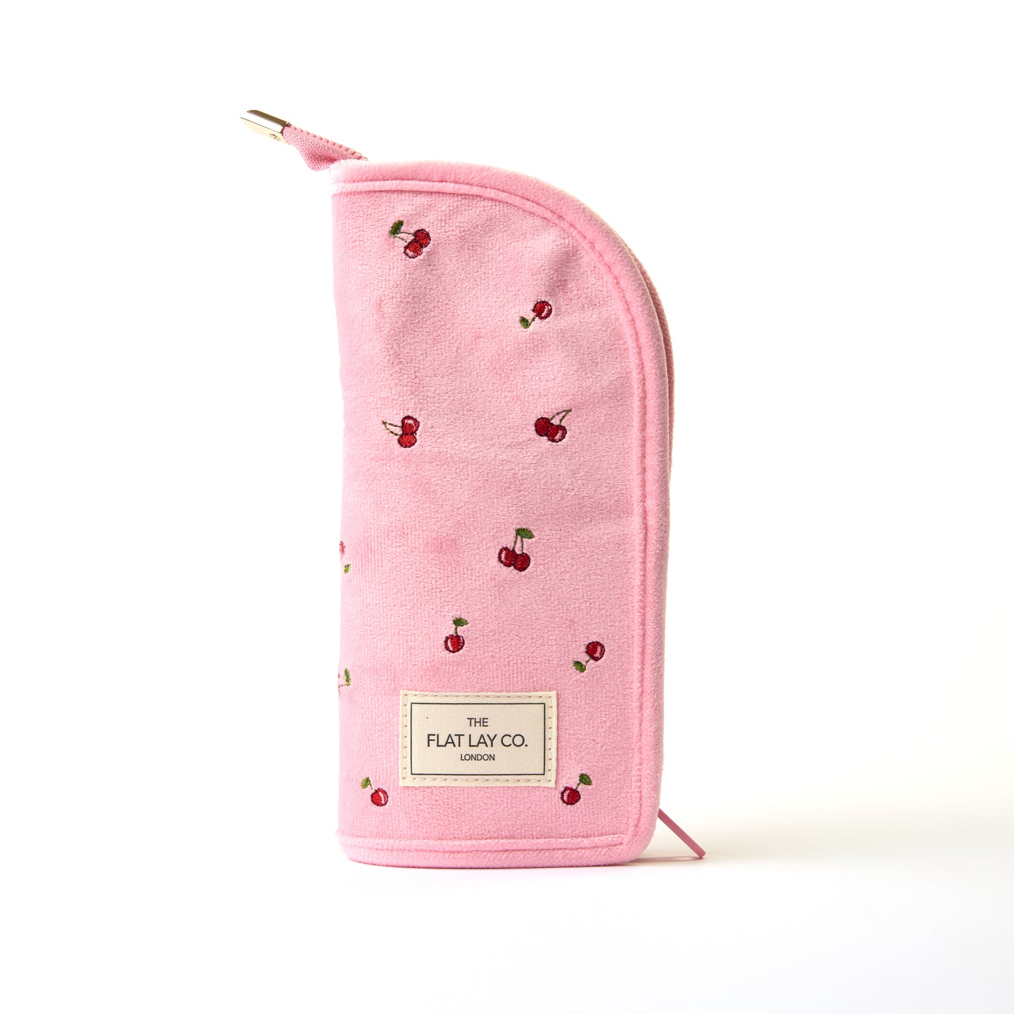 Standing Makeup Brush Case - Ditsy Cherries Pink Embroidered Velvet