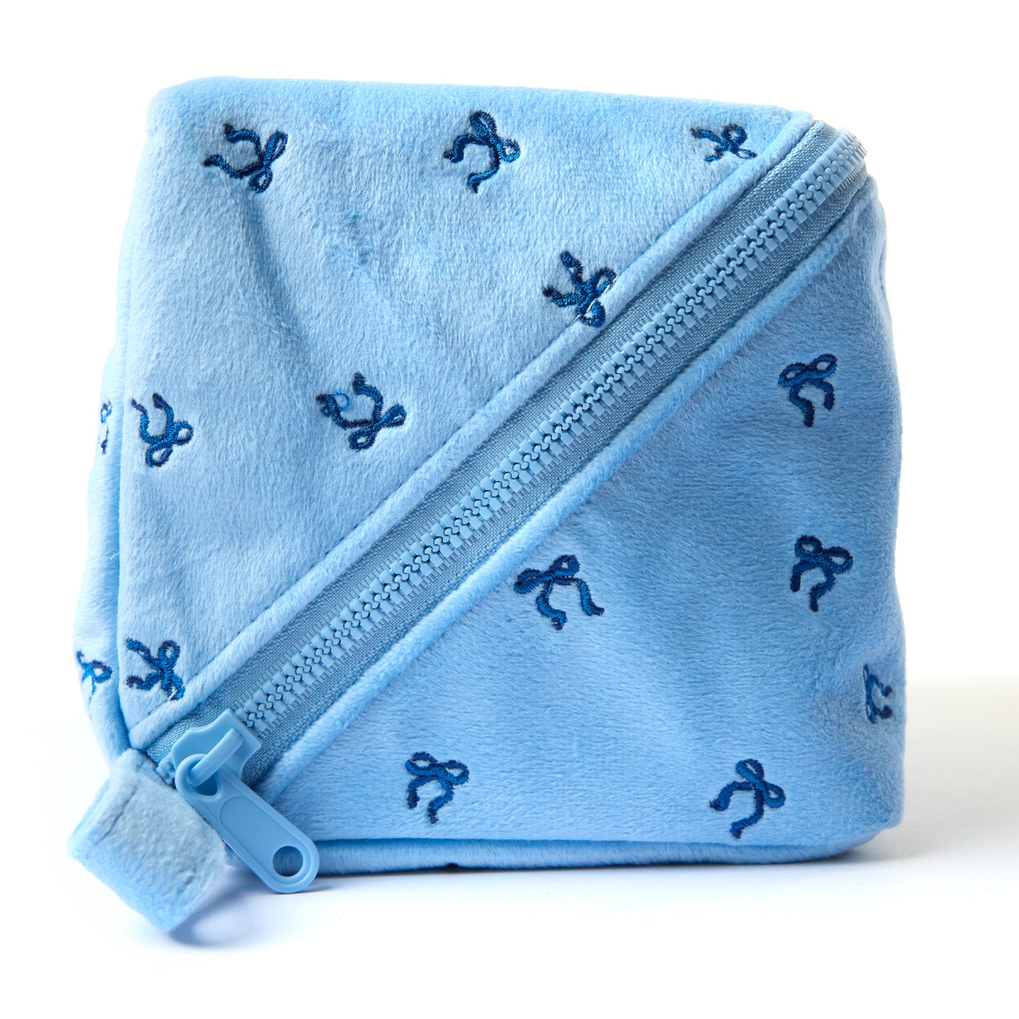 Flat Lay Makeup Box Bag - Ditsy Bows Blue Embroidered Velvet