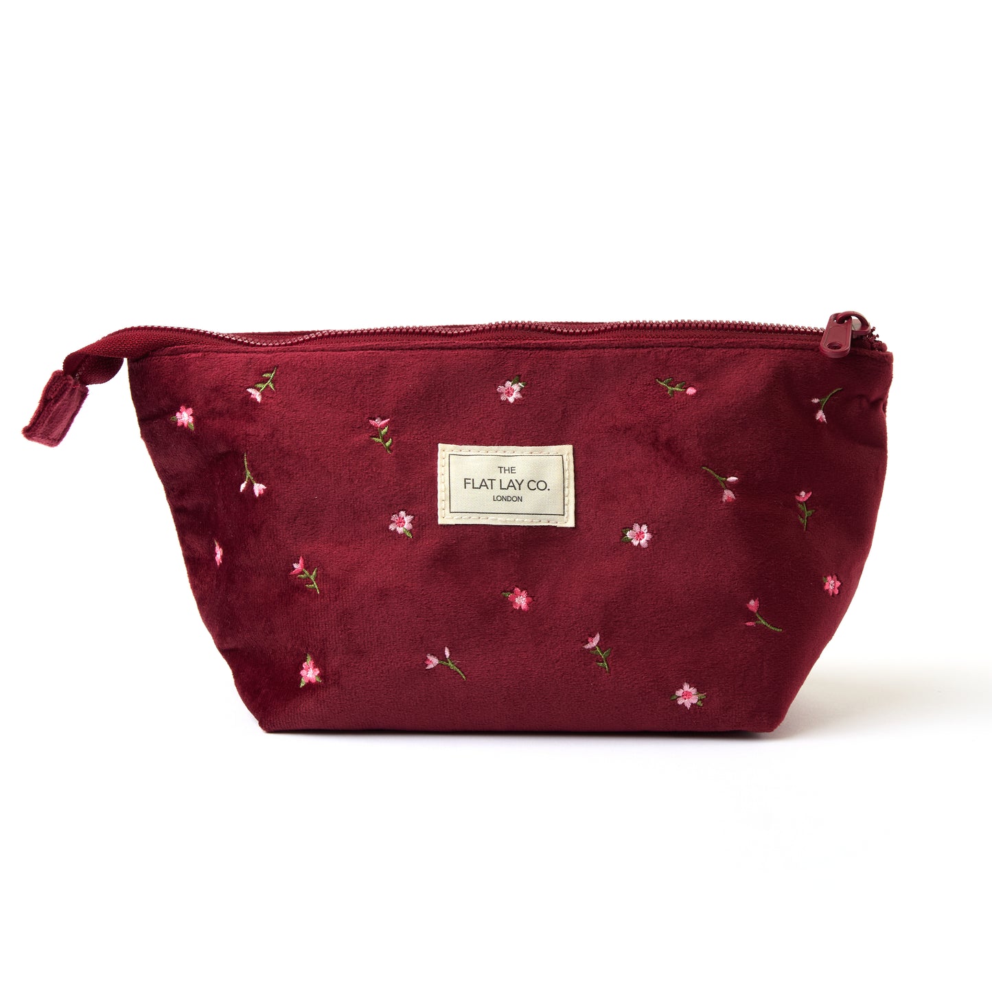 Essential Makeup Pouch - Ditsy Roses Burgundy Embroidered Velvet