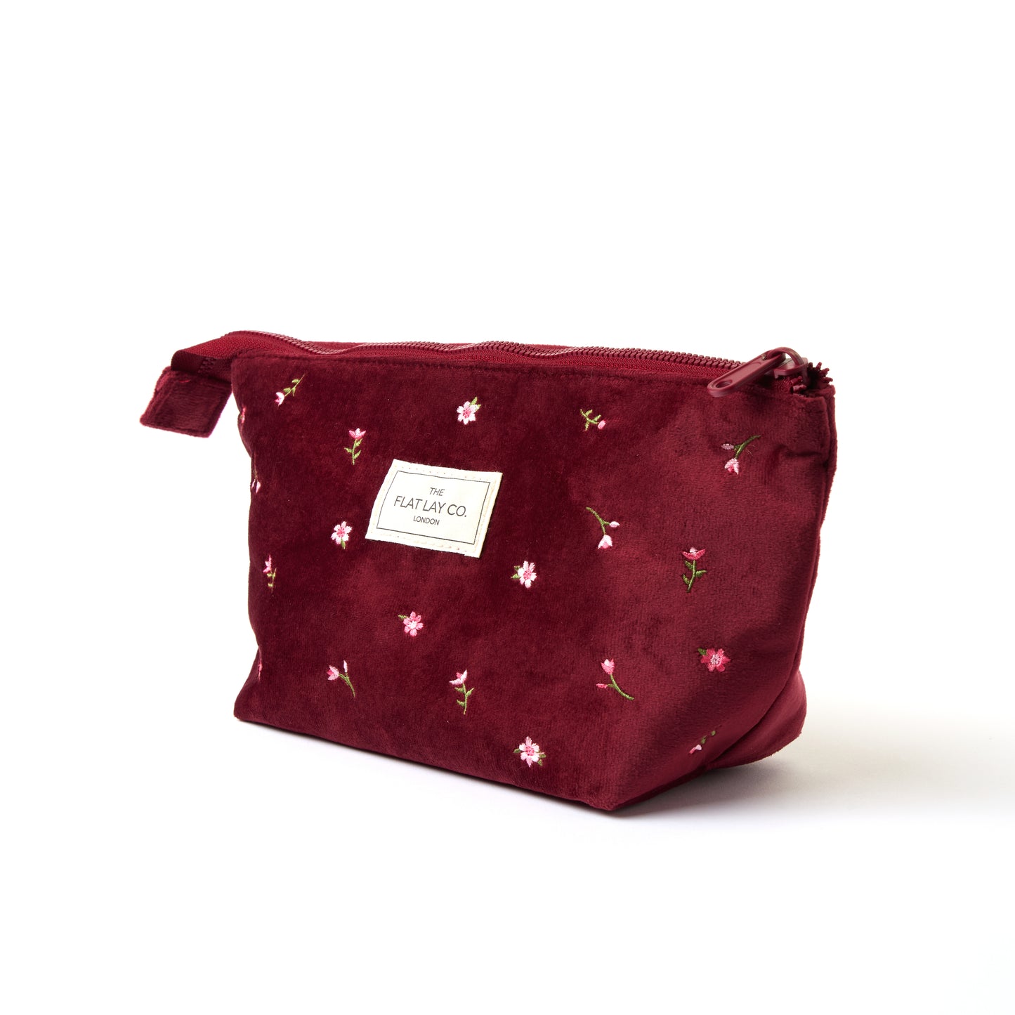 Essential Makeup Pouch - Ditsy Roses Burgundy Embroidered Velvet