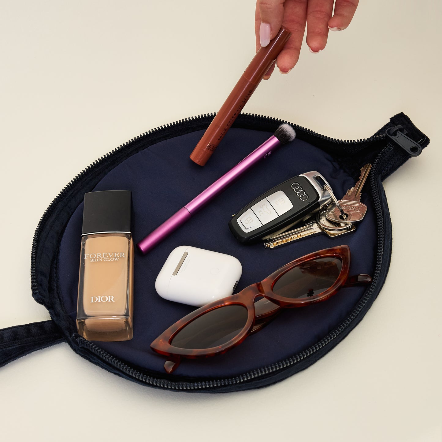 Lunar Flat Lay Makeup Pouch - Celestial Blue Embroidered Velvet