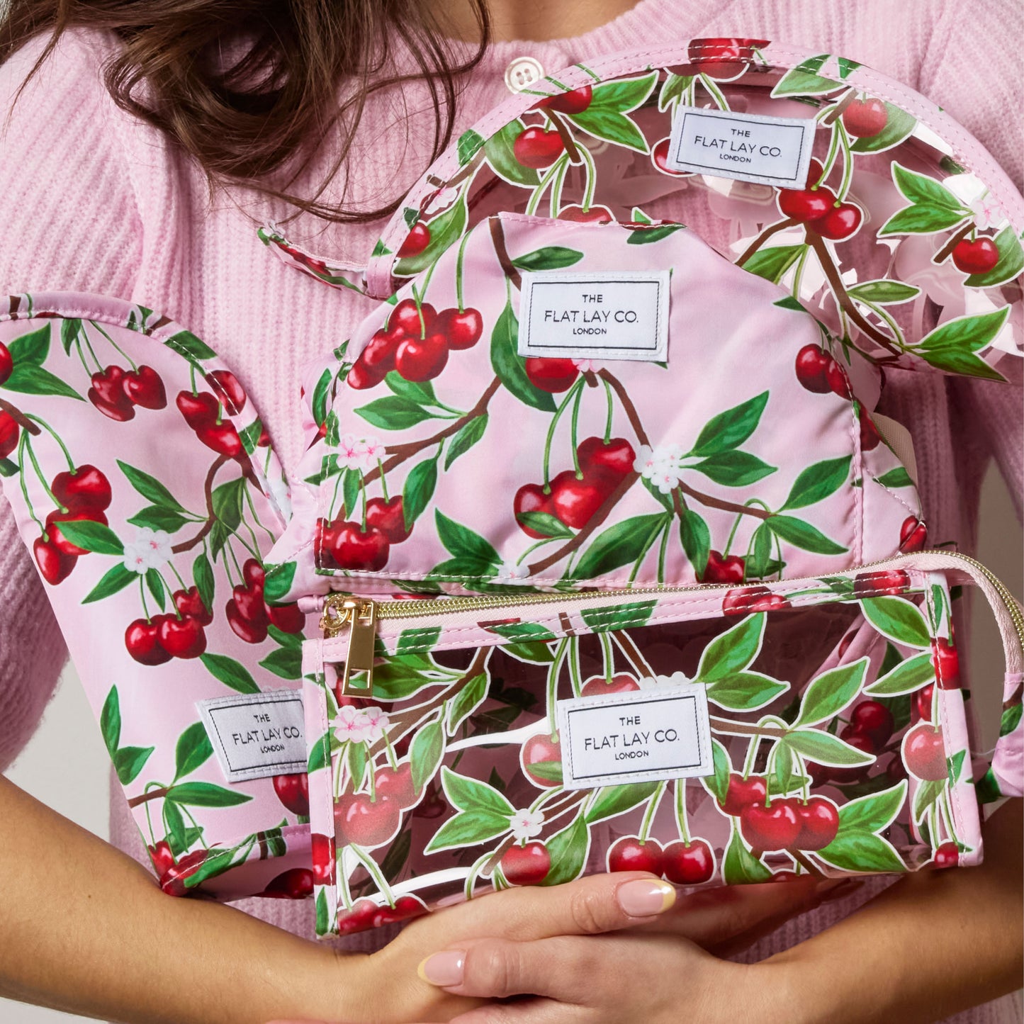 Drawstring Flat Lay Makeup Bag - Cherries