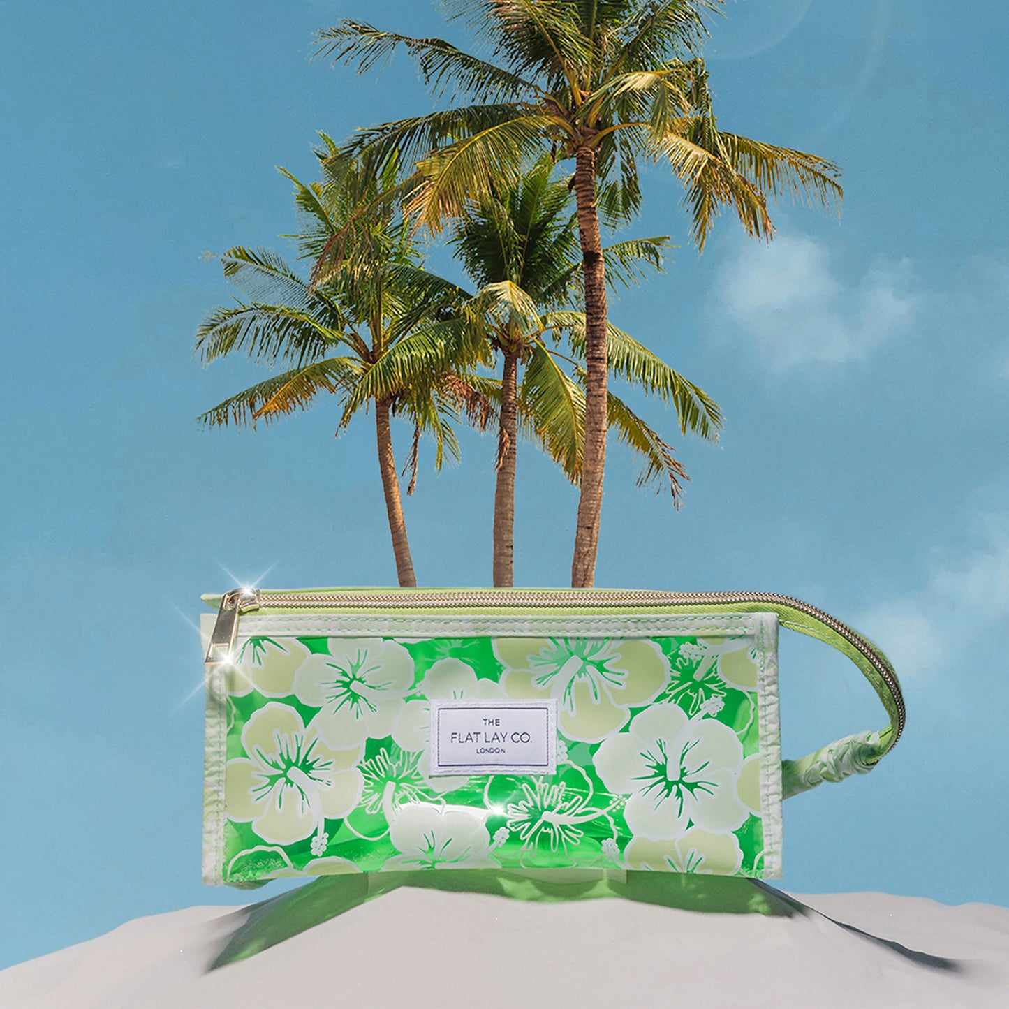 Jelly Open Flat Box Bag in Green Hibiscus
