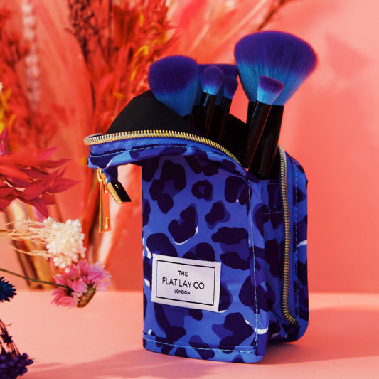 Blue Leopard Standing Brush Case and Pot