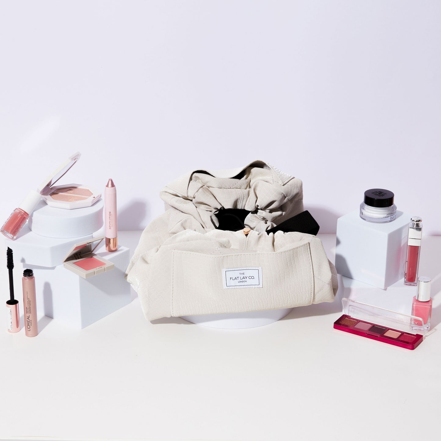 White Croc Full Size Flat Lay Makeup Bag