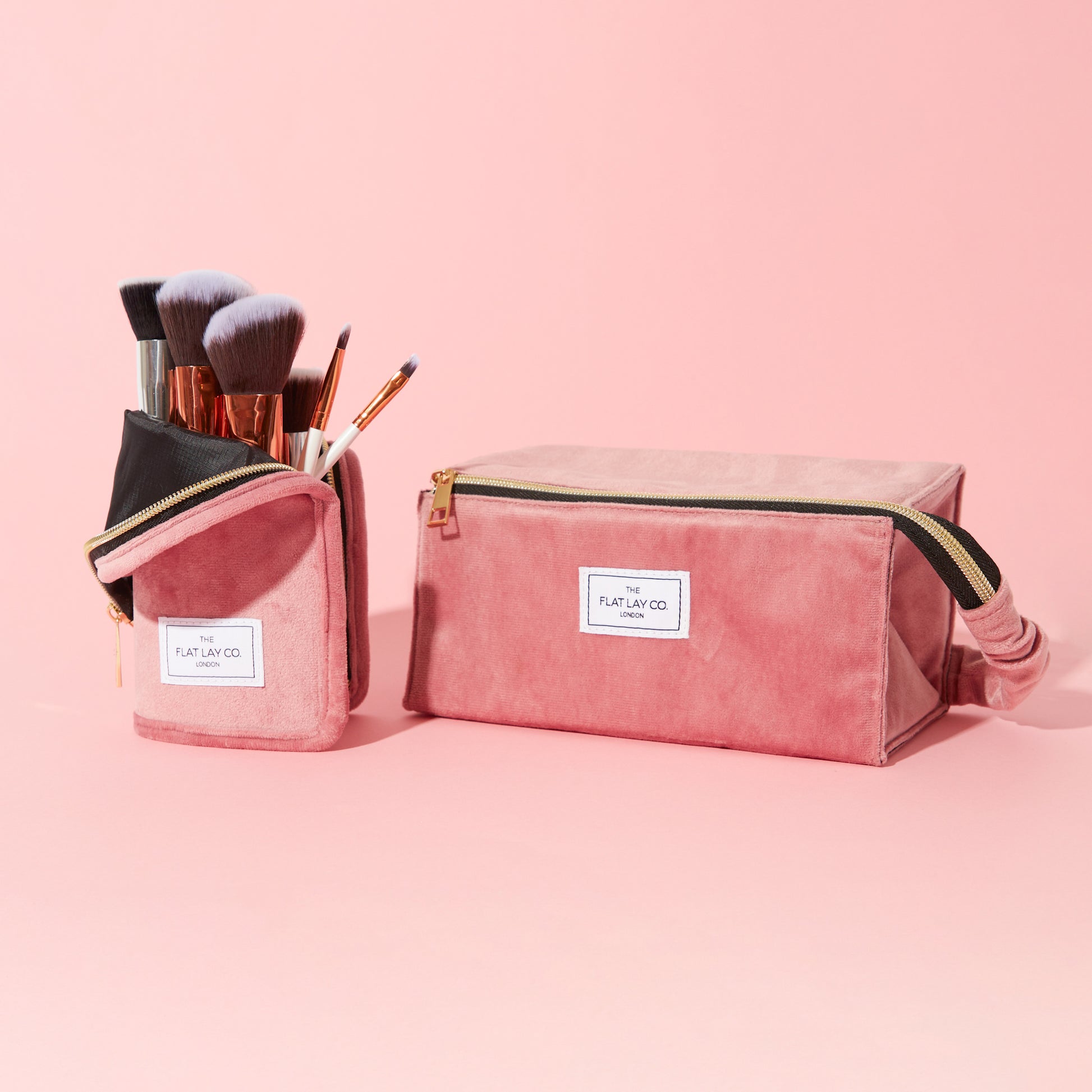 Pink Velvet Flat Lay Makeup Box Bag