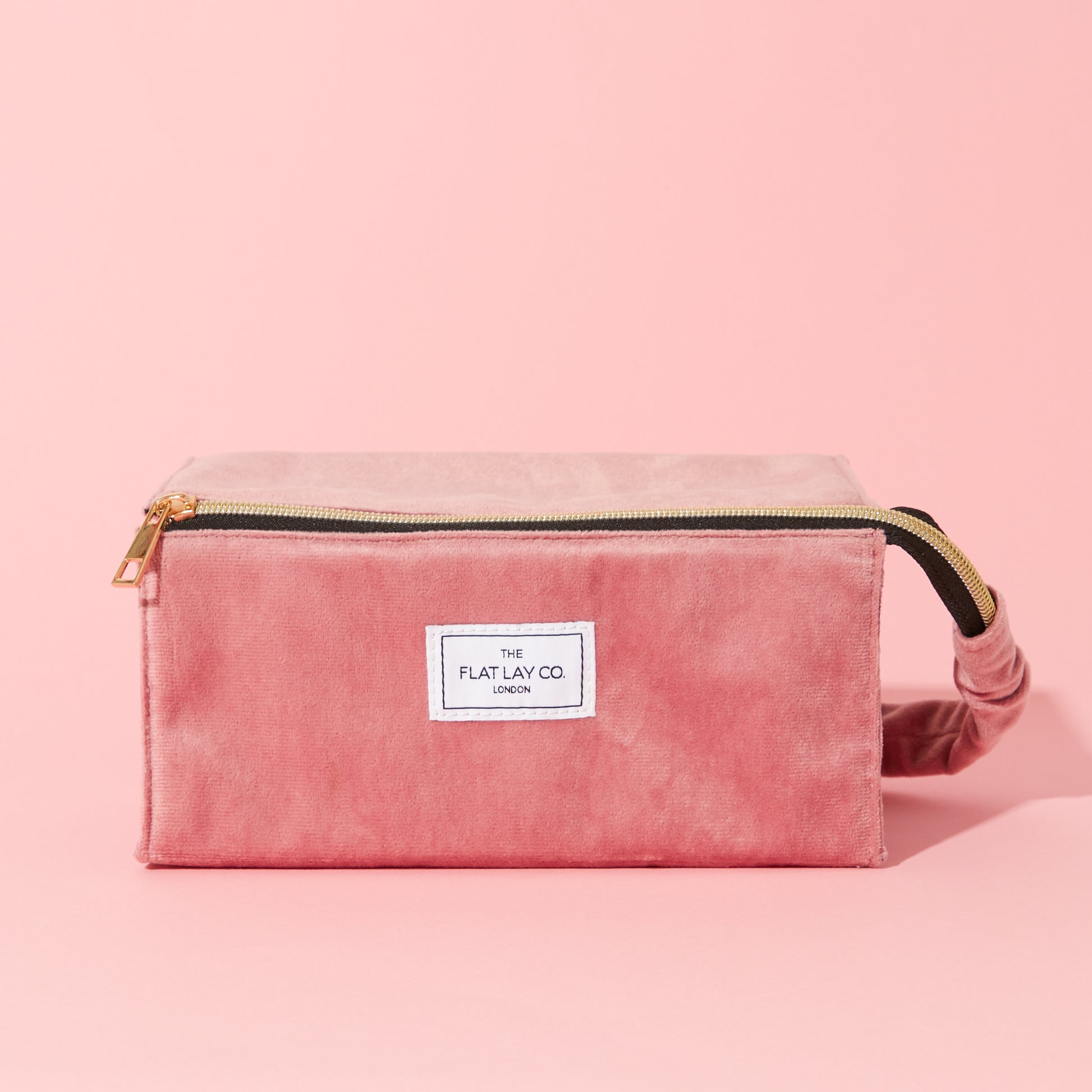 Pink Velvet Flat Lay Makeup Box Bag