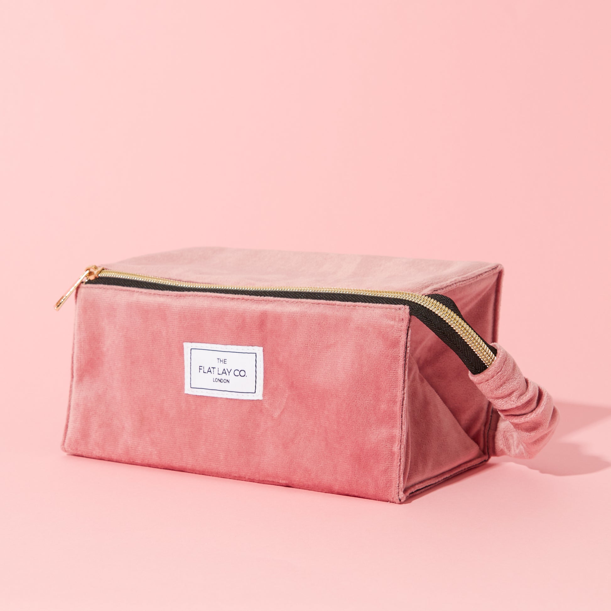 Pink Velvet Flat Lay Makeup Box Bag