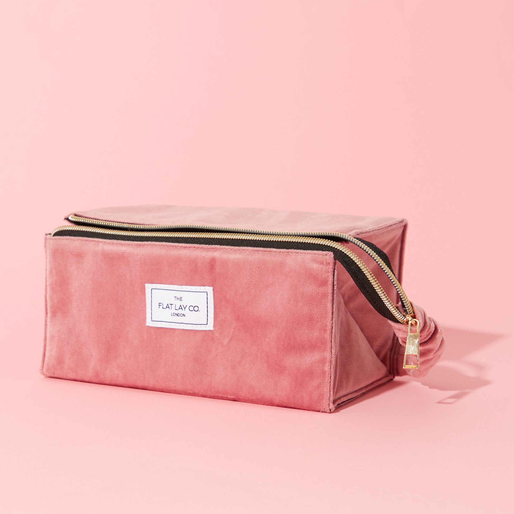 Pink Velvet Flat Lay Makeup Box Bag