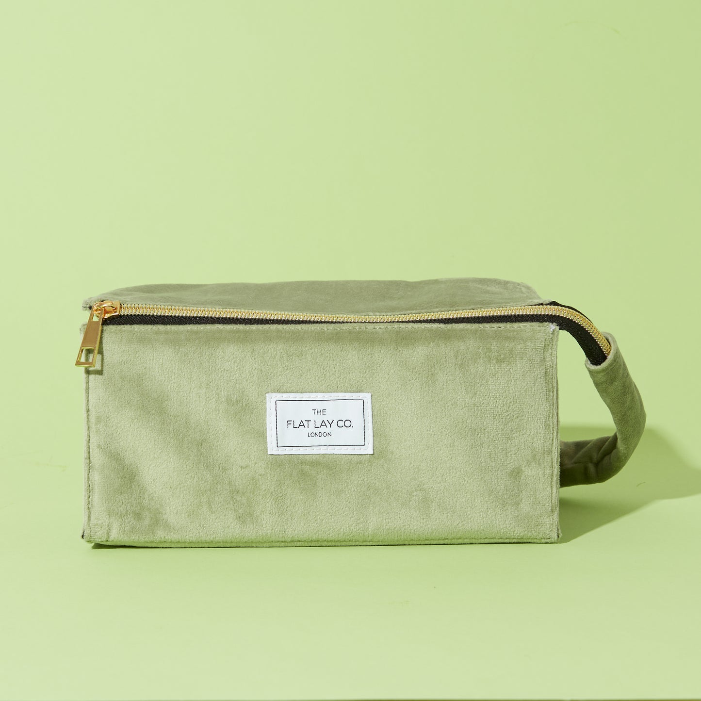 Sage Green Velvet Open Flat Makeup Box Bag and Tray