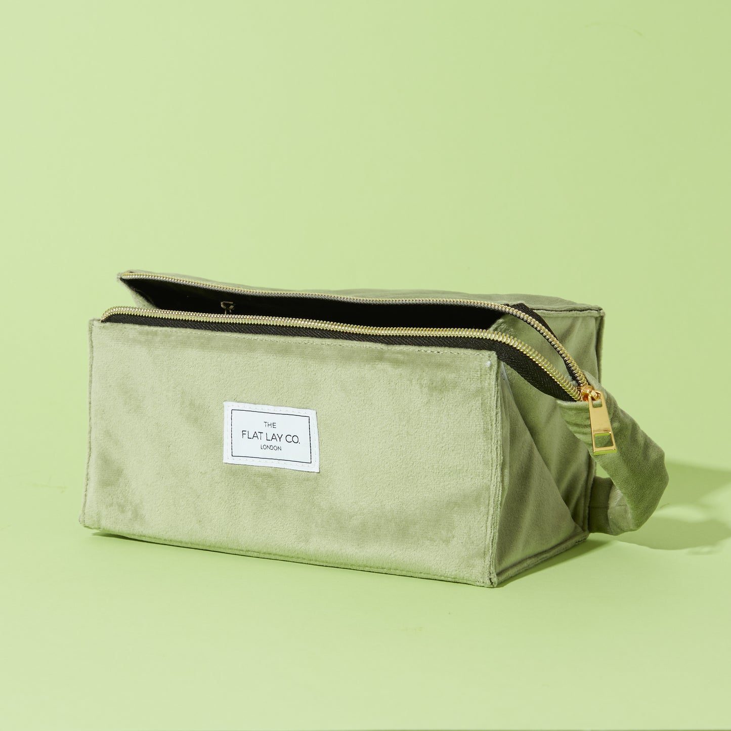 Sage Green Velvet Open Flat Makeup Box Bag and Tray