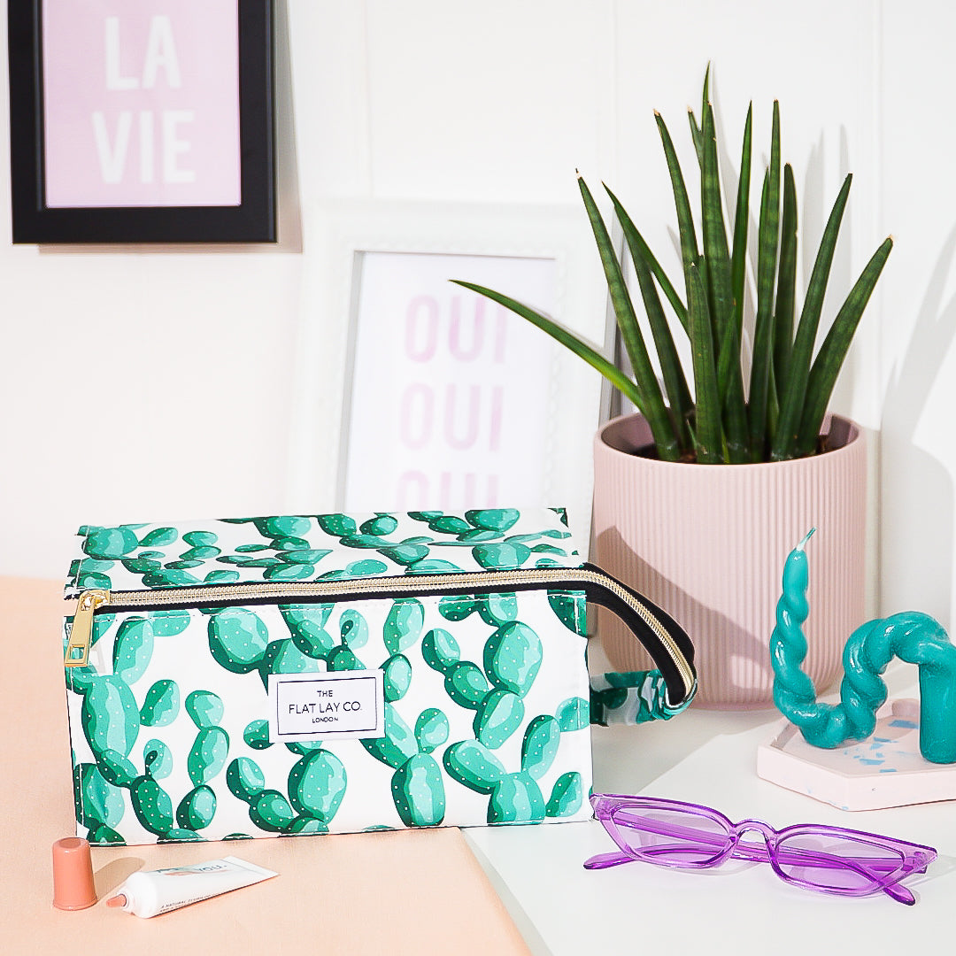 Cacti Open Flat Makeup Box Bag and Tray