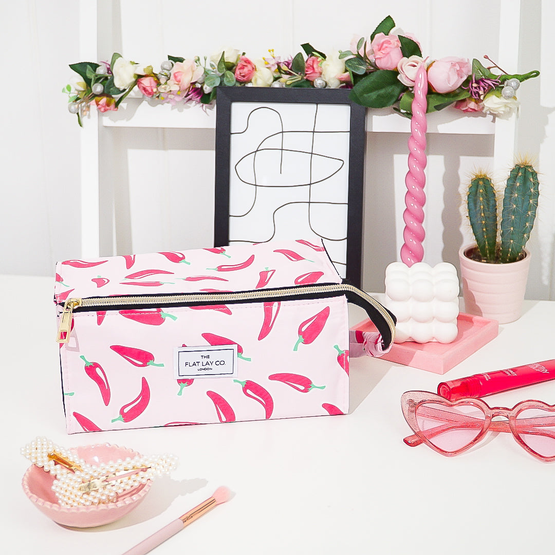 Chillies Open Flat Makeup Box Bag and Tray