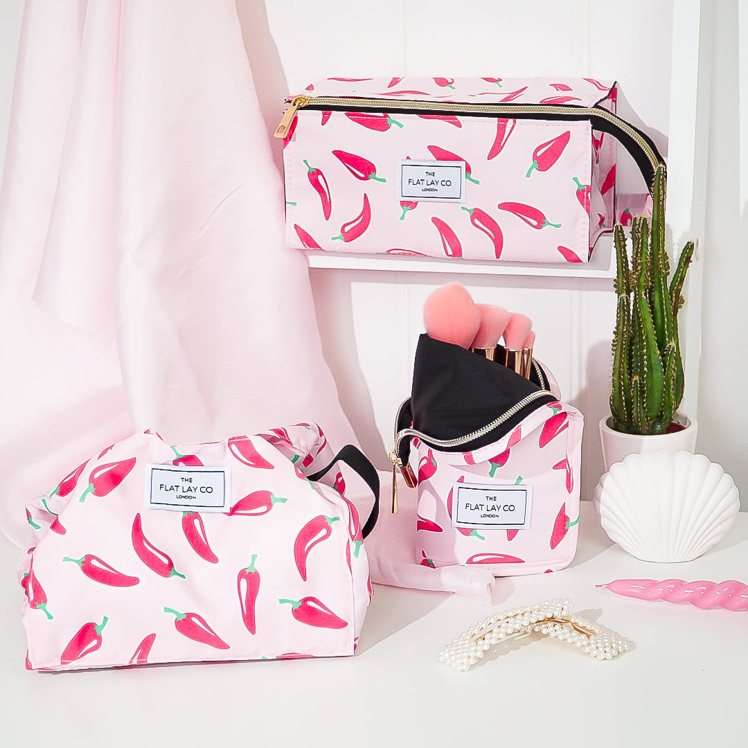 Chillies Open Flat Makeup Box Bag and Tray
