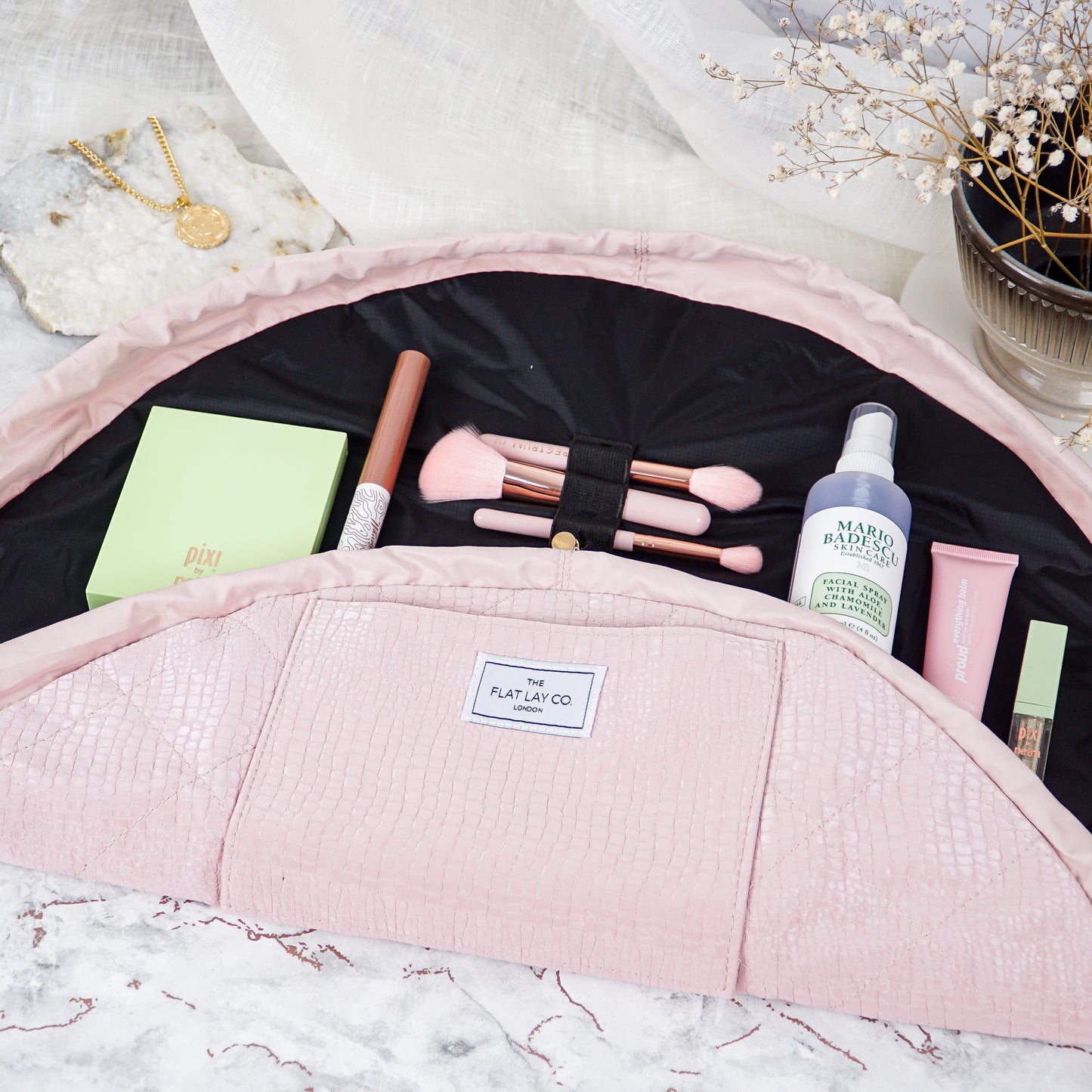 Pink Croc Full Size Flat Lay Makeup Bag