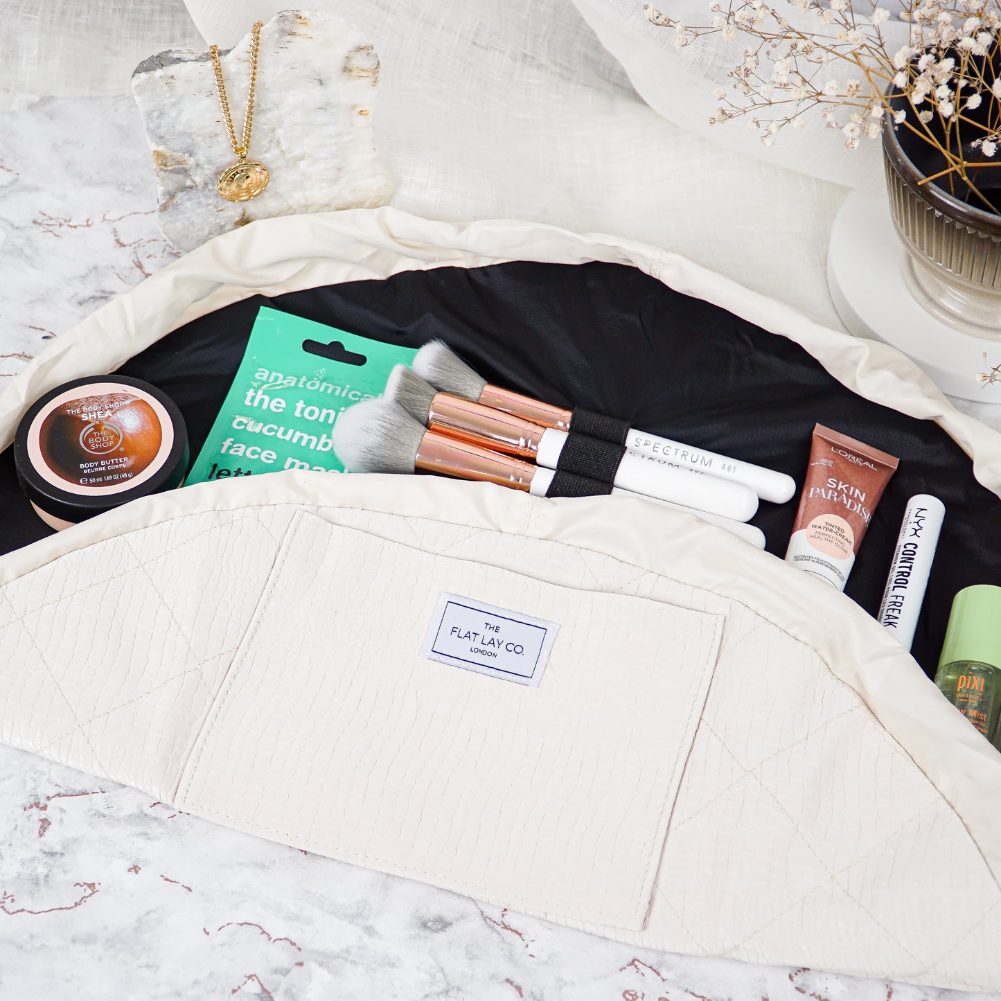 White Croc Full Size Flat Lay Makeup Bag