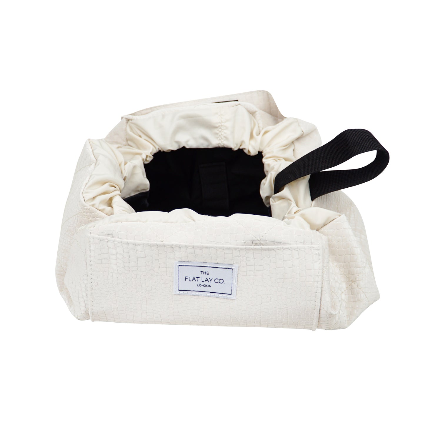 White Croc Full Size Flat Lay Makeup Bag