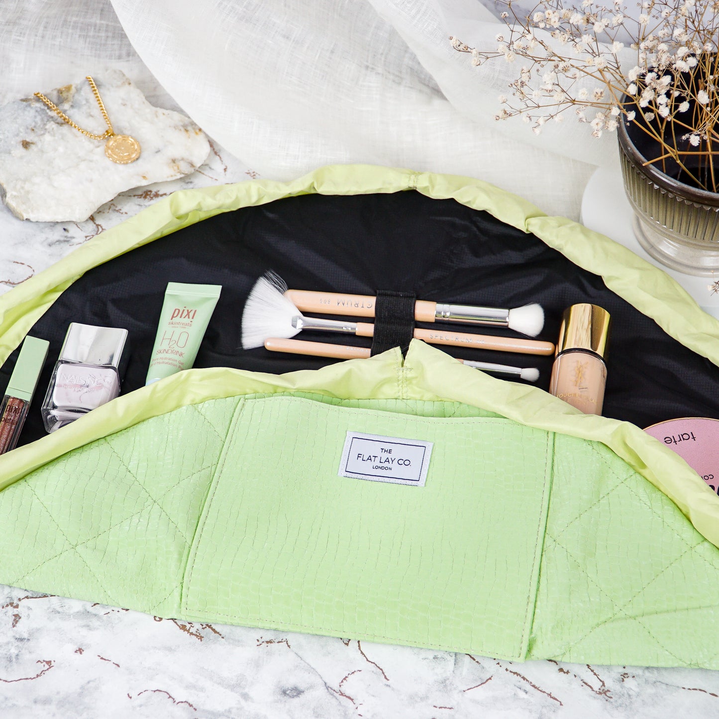Green Croc Full Size Flat Lay Makeup Bag
