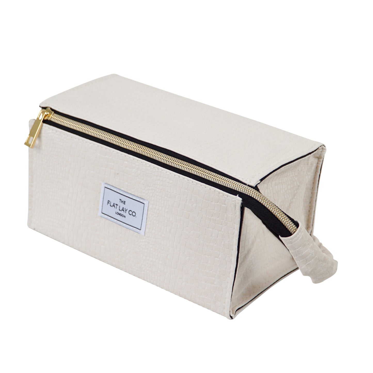 White Croc Open Flat Makeup Box Bag and Tray