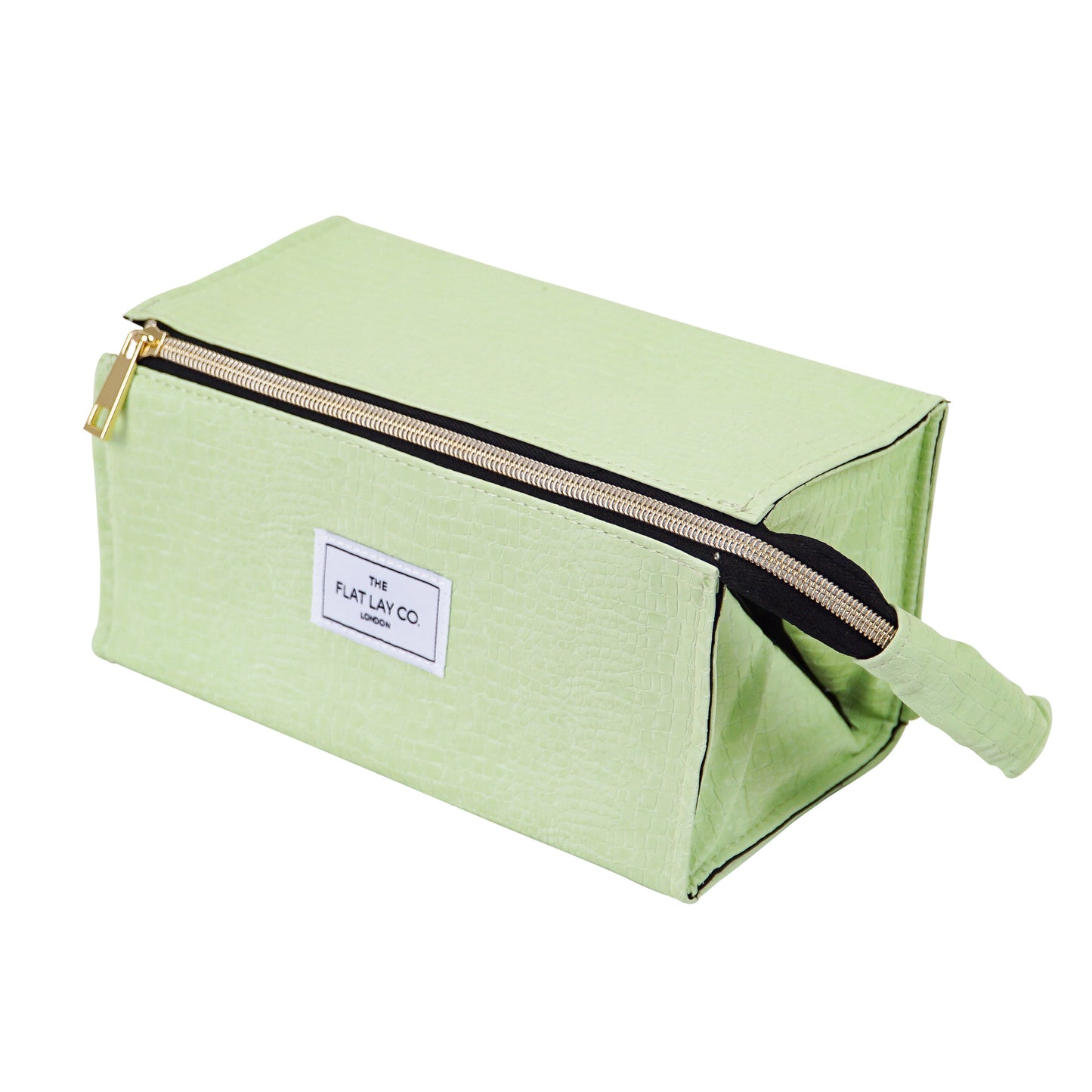 Green Croc Open Flat Makeup Box Bag and Tray