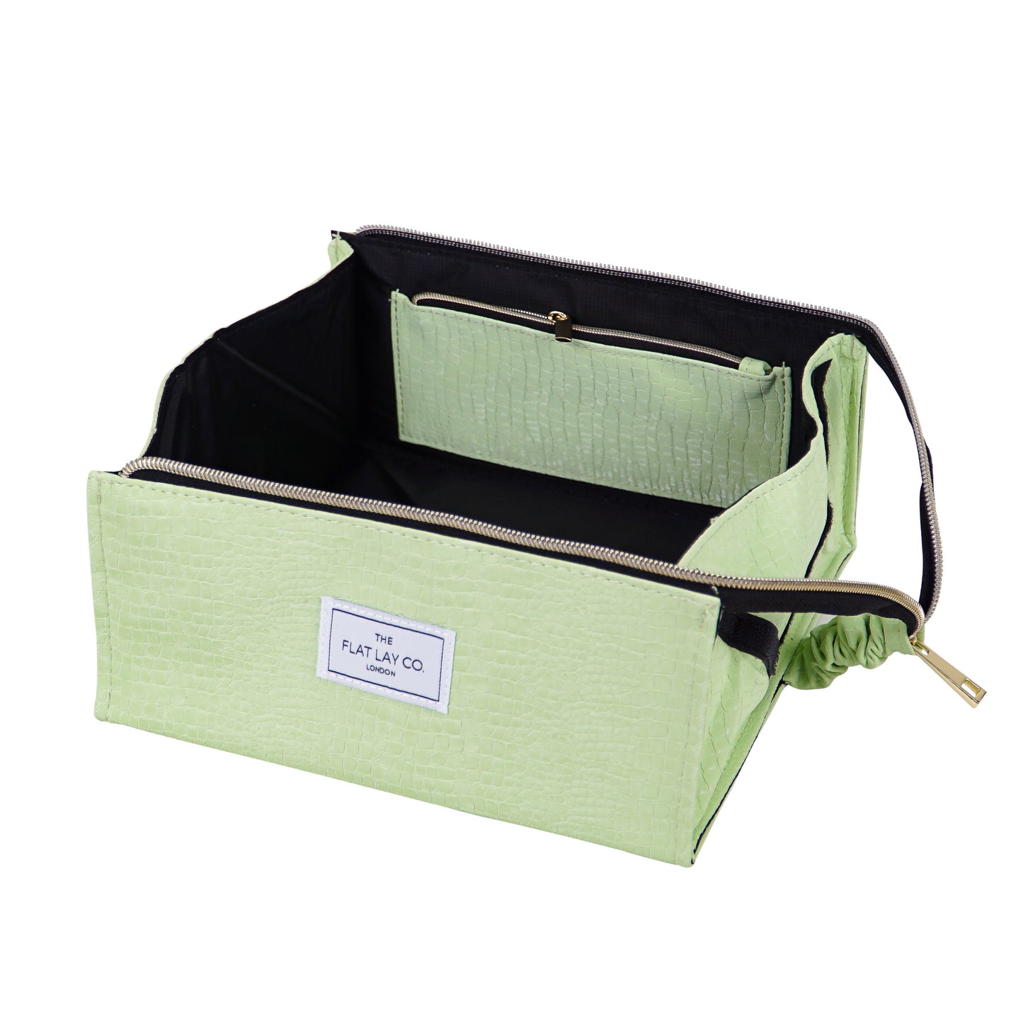 Green Croc Open Flat Makeup Box Bag and Tray