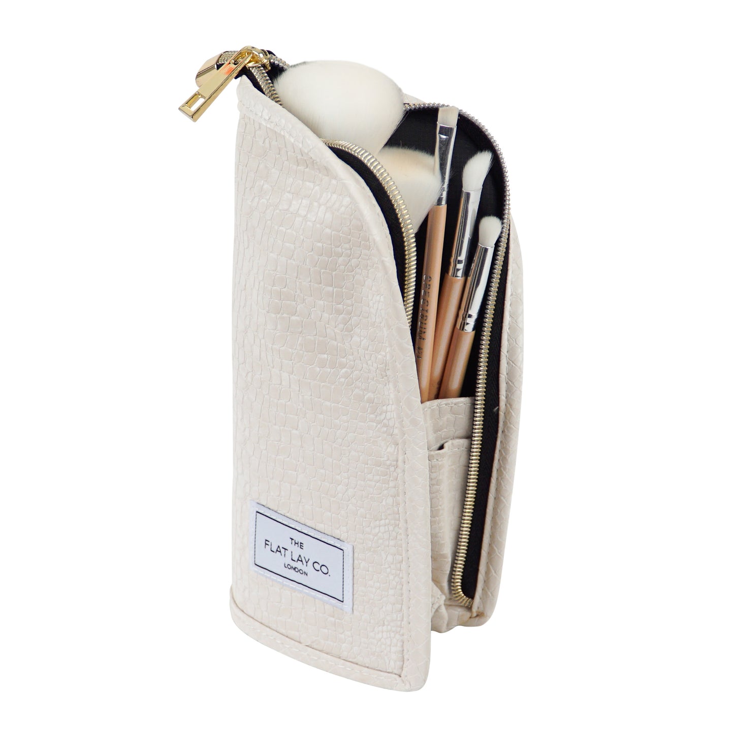 White Croc Standing Brush Case and Pot