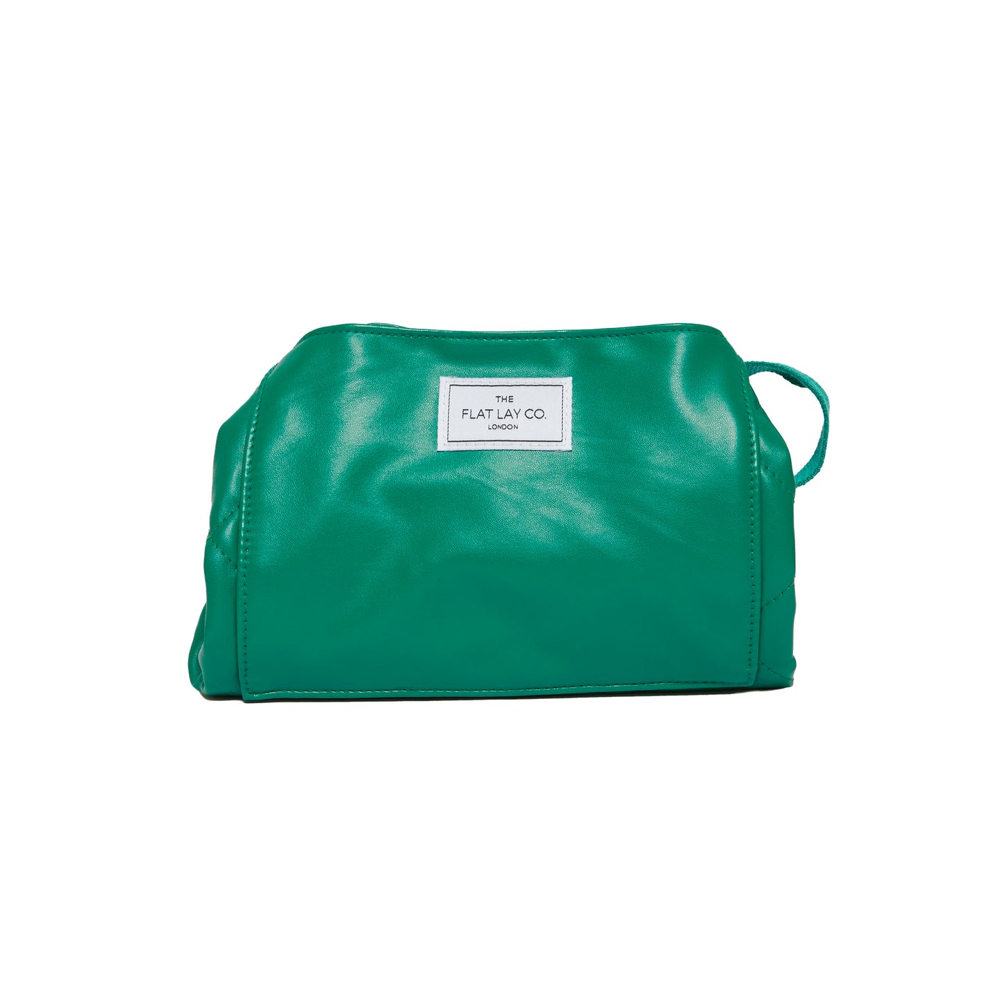 Monochrome Green Leather Full Size Flat Lay Makeup Bag