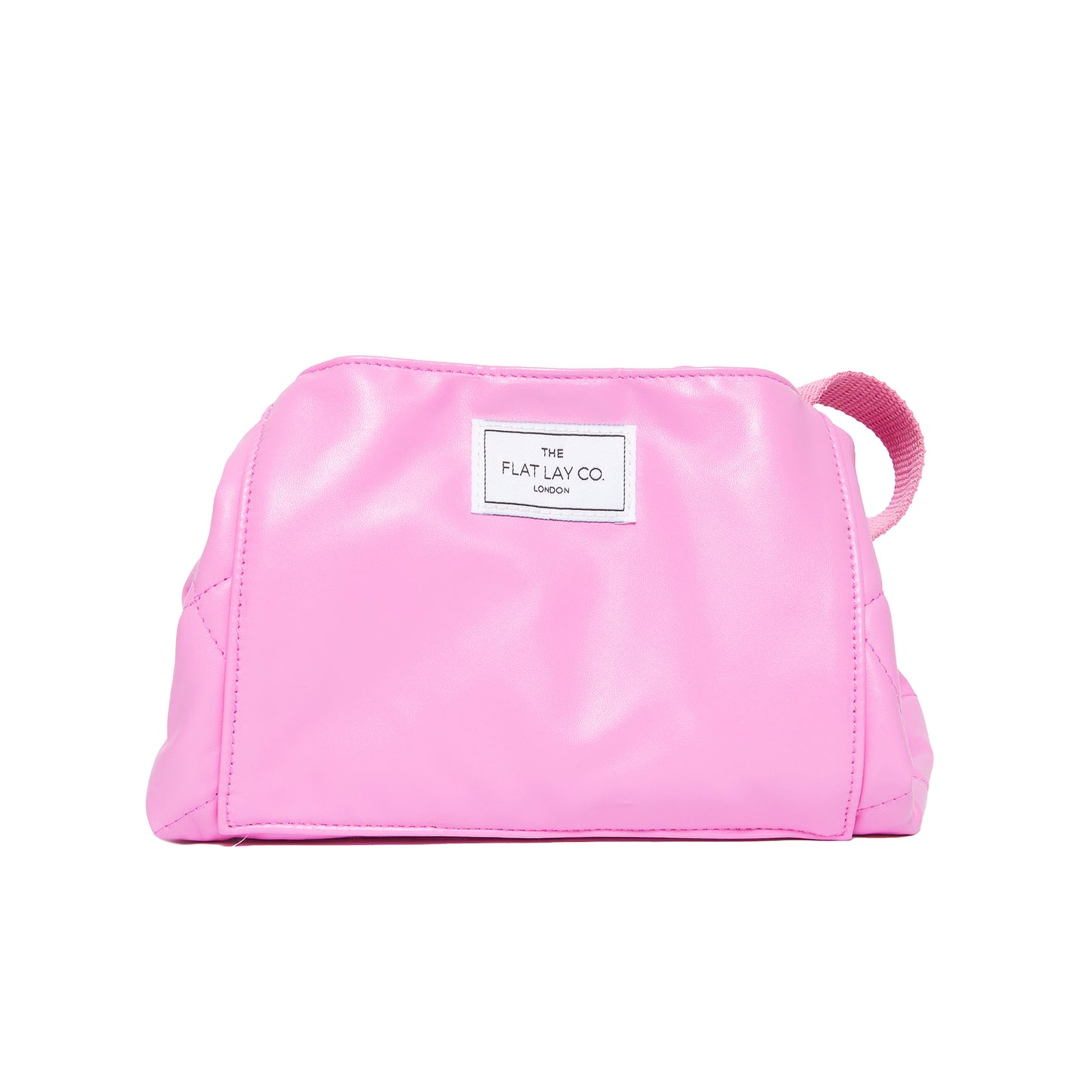Monochrome Pink Leather Full Size Flat Lay Makeup Bag