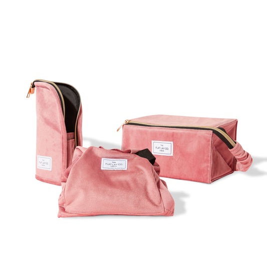 Pink Velvet Makeup Bag Bundle - 3-Pack