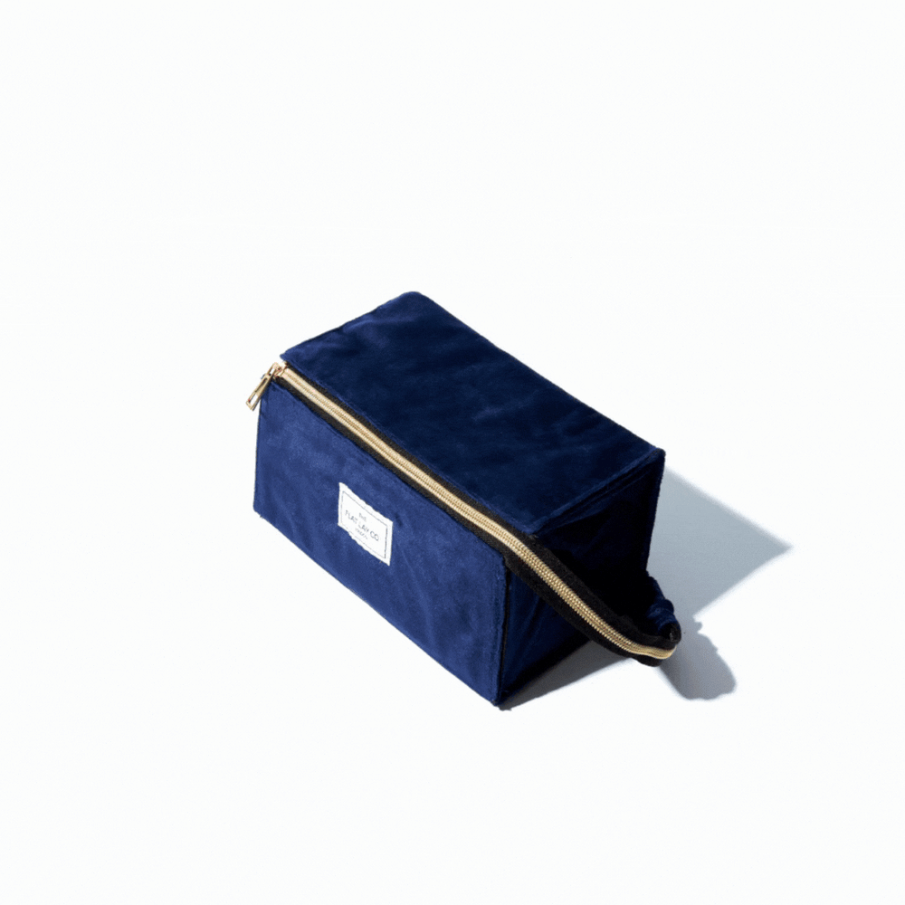 Blue Velvet Drawstring Flat Lay Makeup Bag