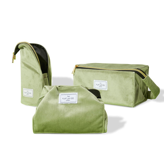 Sage Green Velvet Makeup Bag Bundle - 3-Pack