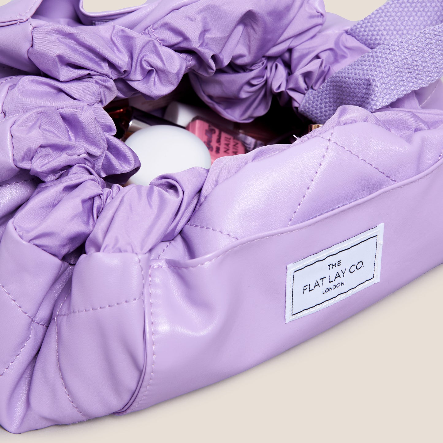 Monochrome Lilac Leather Full Size Flat Lay Makeup Bag